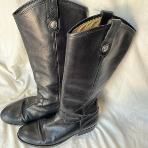 Womens Black Leather Frye Melissa Button Leather Tall Riding Boots 8.5 B